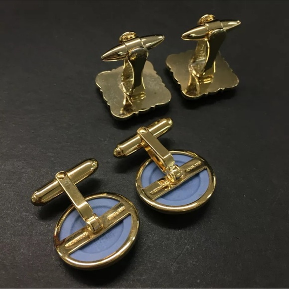 WEDGWOOD Gold Tone Tie Pin Clip Cufflinks Set of 5 - Picture 6 of 8